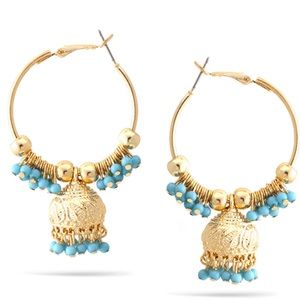 Gold Turquoise Dogra Jhumka Chandelier Earrings